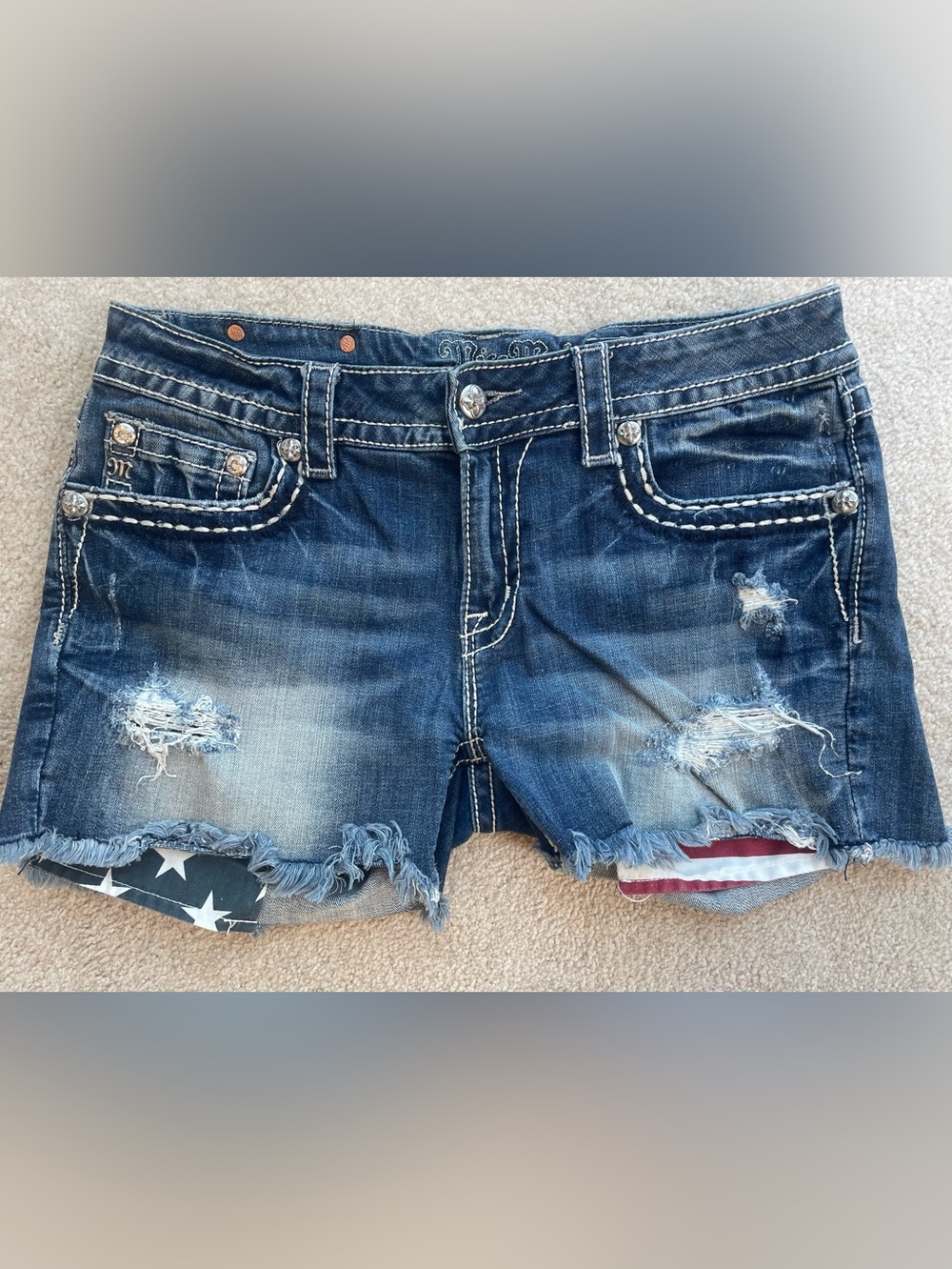 MISS ME*Distressed*RARE*AMERICAN FLAG SHORTS*Hard TO Find! 32